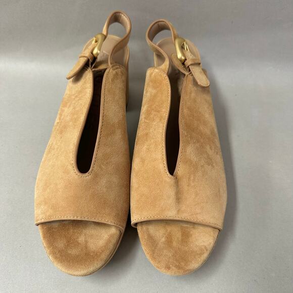 Aerosoles Cornelia Tan Suede Leather Peep Toe Slingback Platform Sandal Size 9.5 - Picture 3 of 15